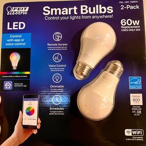 FEIT Electric 2 Pack Color WIFI Smart LED Light Bulbs 60W